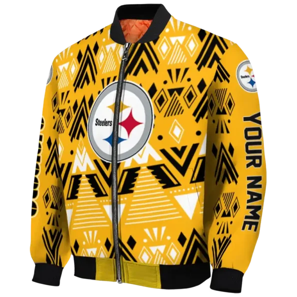 personalized pittsburgh steelers pyramid shapes gold bomber jacket best selling