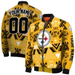 personalized pittsburgh steelers pyramid shapes gold bomber jacket best selling