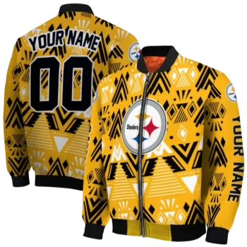 personalized pittsburgh steelers pyramid shapes gold bomber jacket fashion forward