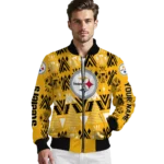 personalized pittsburgh steelers pyramid shapes gold bomber jacket best selling