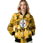 personalized pittsburgh steelers pyramid shapes gold bomber jacket best selling