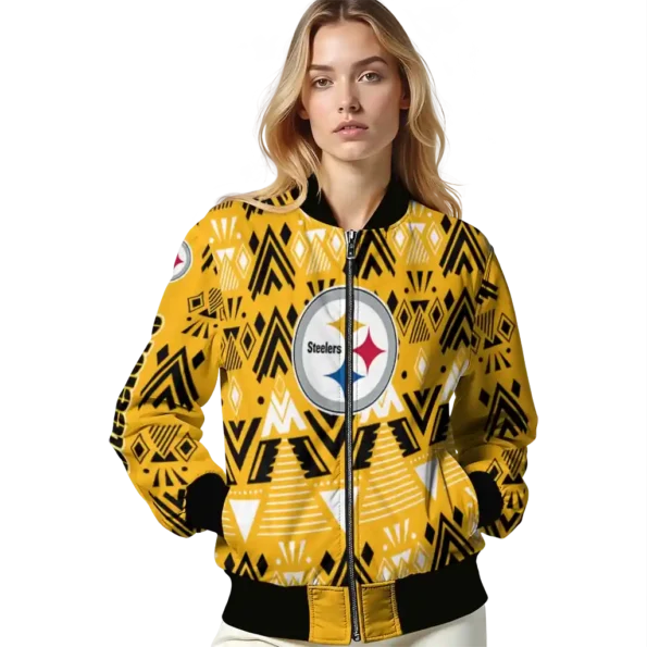 personalized pittsburgh steelers pyramid shapes gold bomber jacket latest model