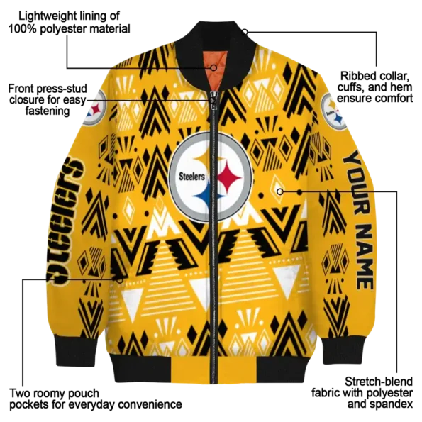 personalized pittsburgh steelers pyramid shapes gold bomber jacket new arrival