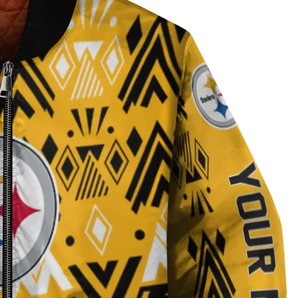 personalized pittsburgh steelers pyramid shapes gold bomber jacket premium grade