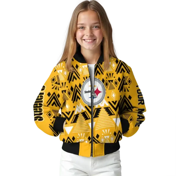 personalized pittsburgh steelers pyramid shapes gold bomber jacket top rated