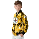 personalized pittsburgh steelers pyramid shapes gold bomber jacket best selling