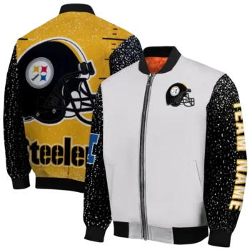 personalized pittsburgh steelers speckled arms gold gray bomber jacket fashion forward