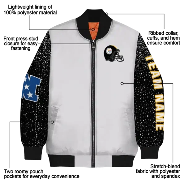 personalized pittsburgh steelers speckled arms gold gray bomber jacket new arrival