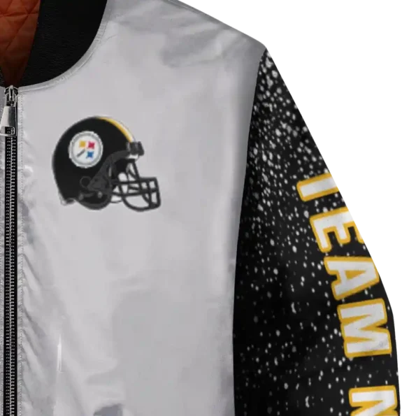 personalized pittsburgh steelers speckled arms gold gray bomber jacket premium grade