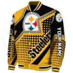 personalized pittsburgh steelers star burst gold varsity jacket best selling