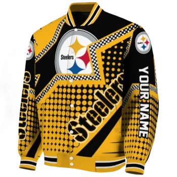 personalized pittsburgh steelers star burst gold varsity jacket best selling