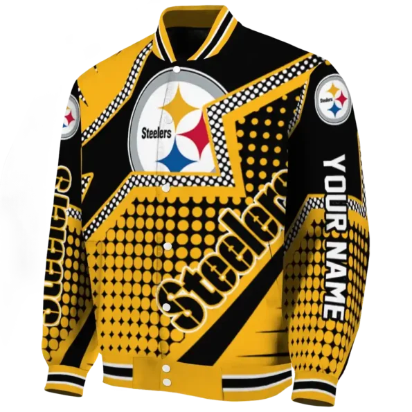 personalized pittsburgh steelers star burst gold varsity jacket best selling