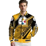 personalized pittsburgh steelers star burst gold varsity jacket best selling