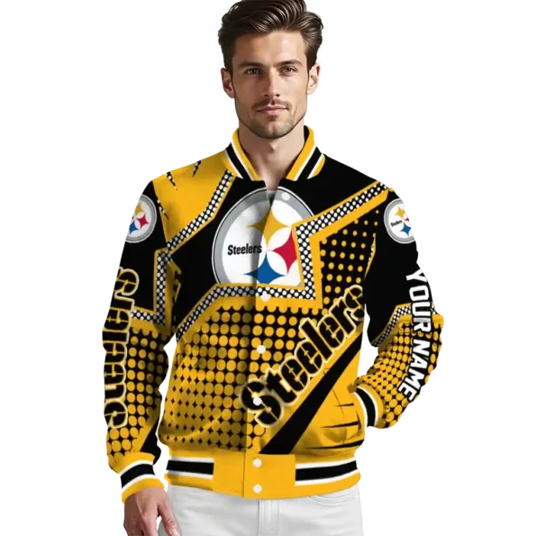 personalized pittsburgh steelers star burst gold varsity jacket high quality