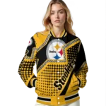 personalized pittsburgh steelers star burst gold varsity jacket best selling