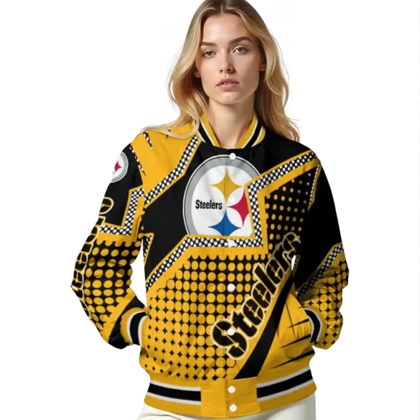 personalized pittsburgh steelers star burst gold varsity jacket latest model