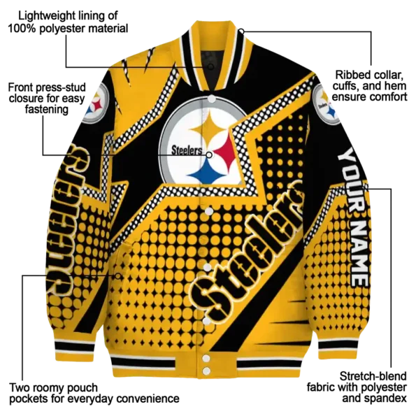 personalized pittsburgh steelers star burst gold varsity jacket new arrival