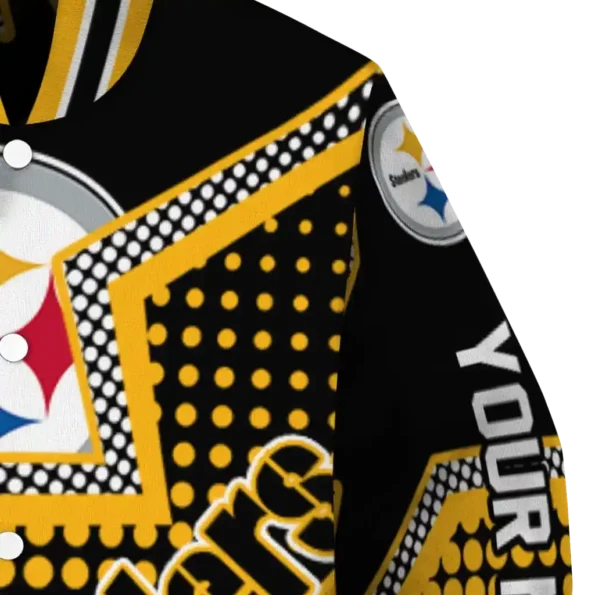 personalized pittsburgh steelers star burst gold varsity jacket premium grade