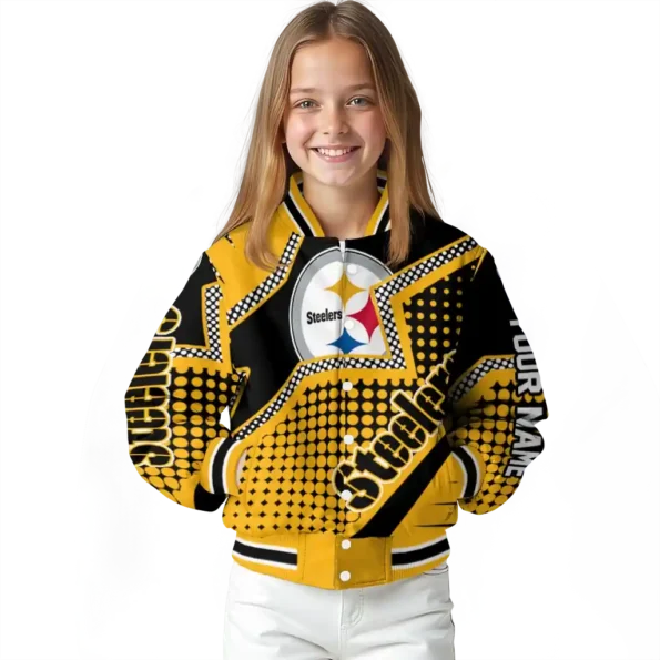 personalized pittsburgh steelers star burst gold varsity jacket top rated