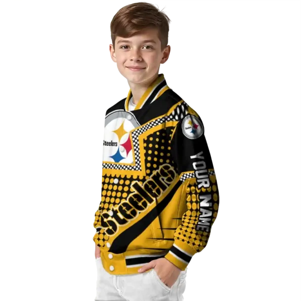 personalized pittsburgh steelers star burst gold varsity jacket trendy