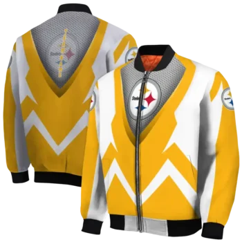 personalized pittsburgh steelers v stripes gold white bomber jacket fashion forward