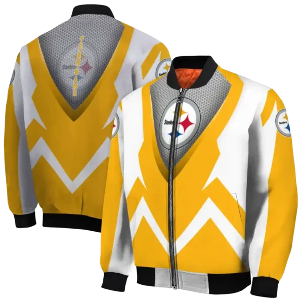 personalized pittsburgh steelers v stripes gold white bomber jacket fashion forward