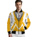 personalized pittsburgh steelers v stripes gold white bomber jacket best selling