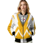 personalized pittsburgh steelers v stripes gold white bomber jacket best selling