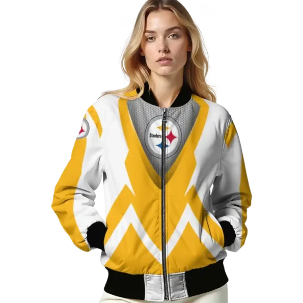 personalized pittsburgh steelers v stripes gold white bomber jacket latest model