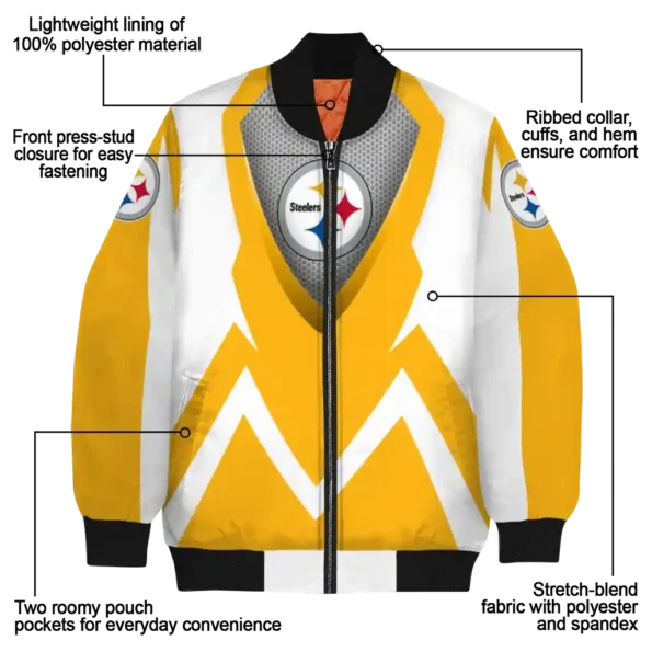 personalized pittsburgh steelers v stripes gold white bomber jacket new arrival