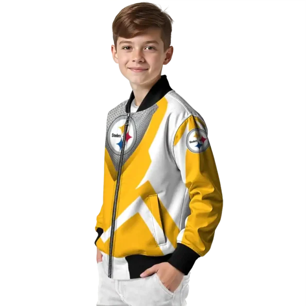 personalized pittsburgh steelers v stripes gold white bomber jacket trendy