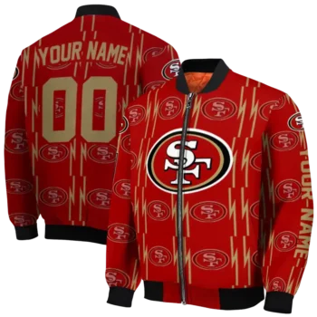 personalized san francisco 49ers bolt stripe red bomber jacket fashion forward