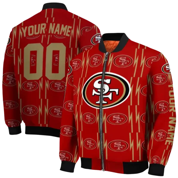 personalized san francisco 49ers bolt stripe red bomber jacket fashion forward