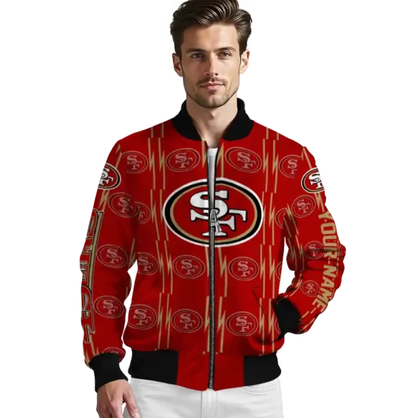 personalized san francisco 49ers bolt stripe red bomber jacket high quality