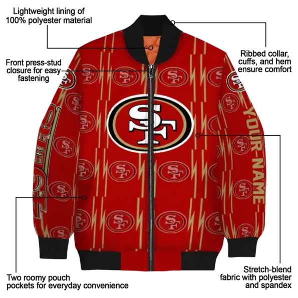 personalized san francisco 49ers bolt stripe red bomber jacket new arrival