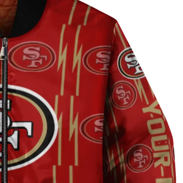 personalized san francisco 49ers bolt stripe red bomber jacket premium grade