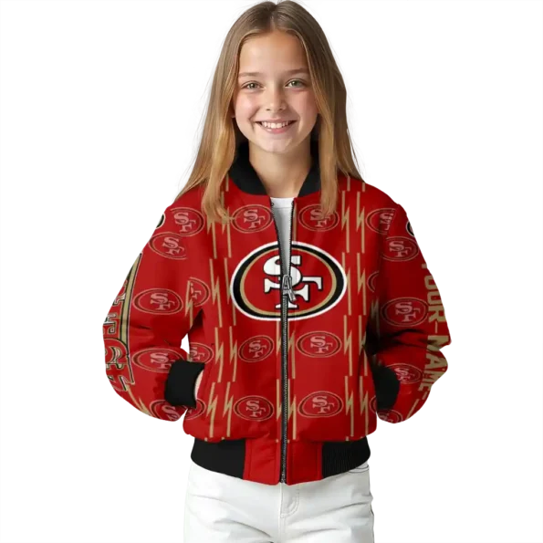 personalized san francisco 49ers bolt stripe red bomber jacket top rated