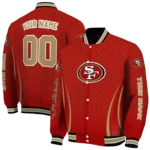 personalized san francisco 49ers chevron arrow red varsity jacket best selling