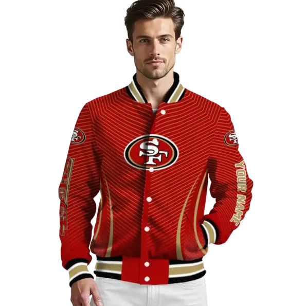 personalized san francisco 49ers chevron arrow red varsity jacket high quality