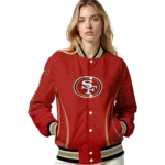 personalized san francisco 49ers chevron arrow red varsity jacket best selling