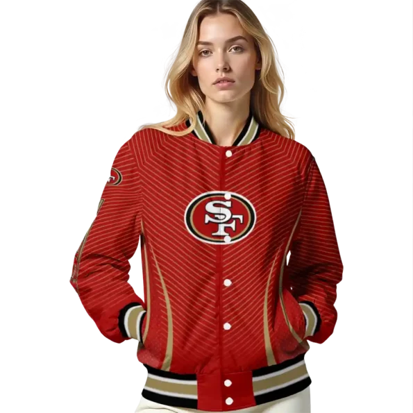 personalized san francisco 49ers chevron arrow red varsity jacket latest model