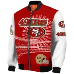 personalized san francisco 49ers ferris arena red white bomber jacket best selling