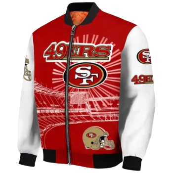 personalized san francisco 49ers ferris arena red white bomber jacket best selling