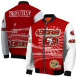 personalized san francisco 49ers ferris arena red white bomber jacket best selling