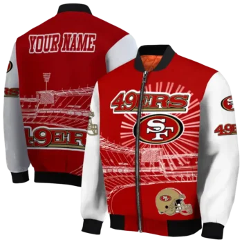 personalized san francisco 49ers ferris arena red white bomber jacket fashion forward