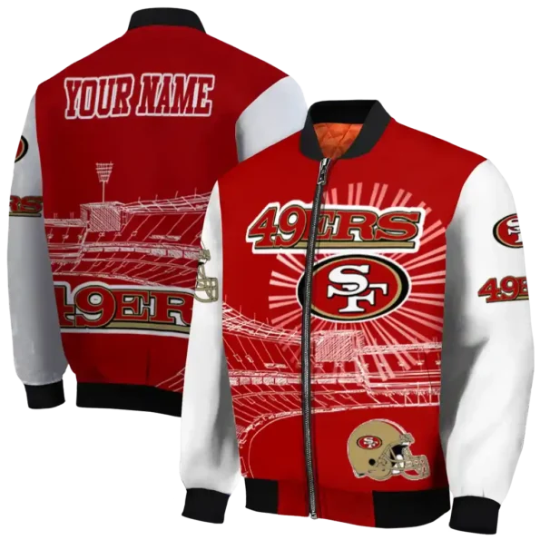 personalized san francisco 49ers ferris arena red white bomber jacket fashion forward