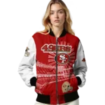 personalized san francisco 49ers ferris arena red white bomber jacket best selling