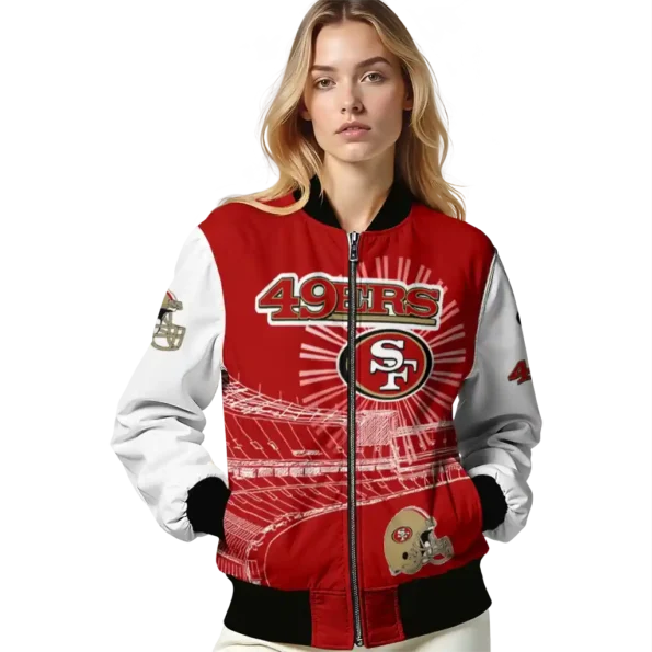 personalized san francisco 49ers ferris arena red white bomber jacket latest model