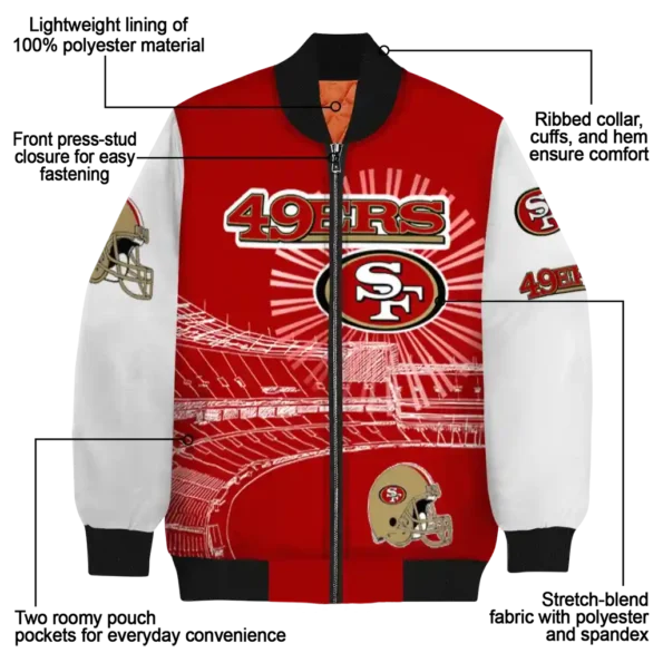 personalized san francisco 49ers ferris arena red white bomber jacket new arrival