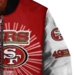 personalized san francisco 49ers ferris arena red white bomber jacket best selling